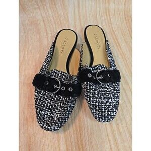 Talbots Stella Tweed Mules Womens Shoe Size 7.5 Classic Preppy Black White